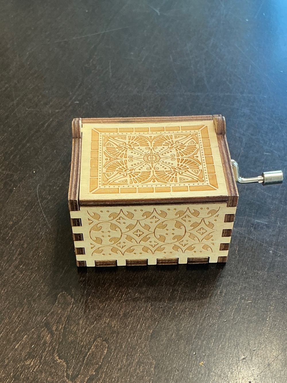 Wooden Hand-Crank Music Box - Intricate Laser-Cut Design, Light Wood - Daughter